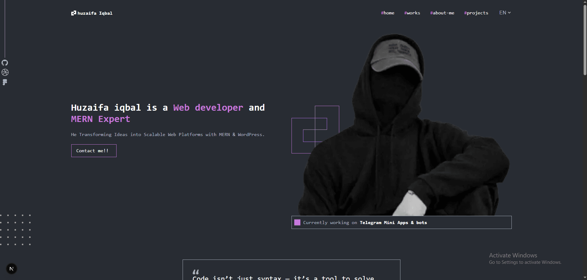 Huzaifa Iqbal Personal Portfolio - Full Stack Developer website showcase